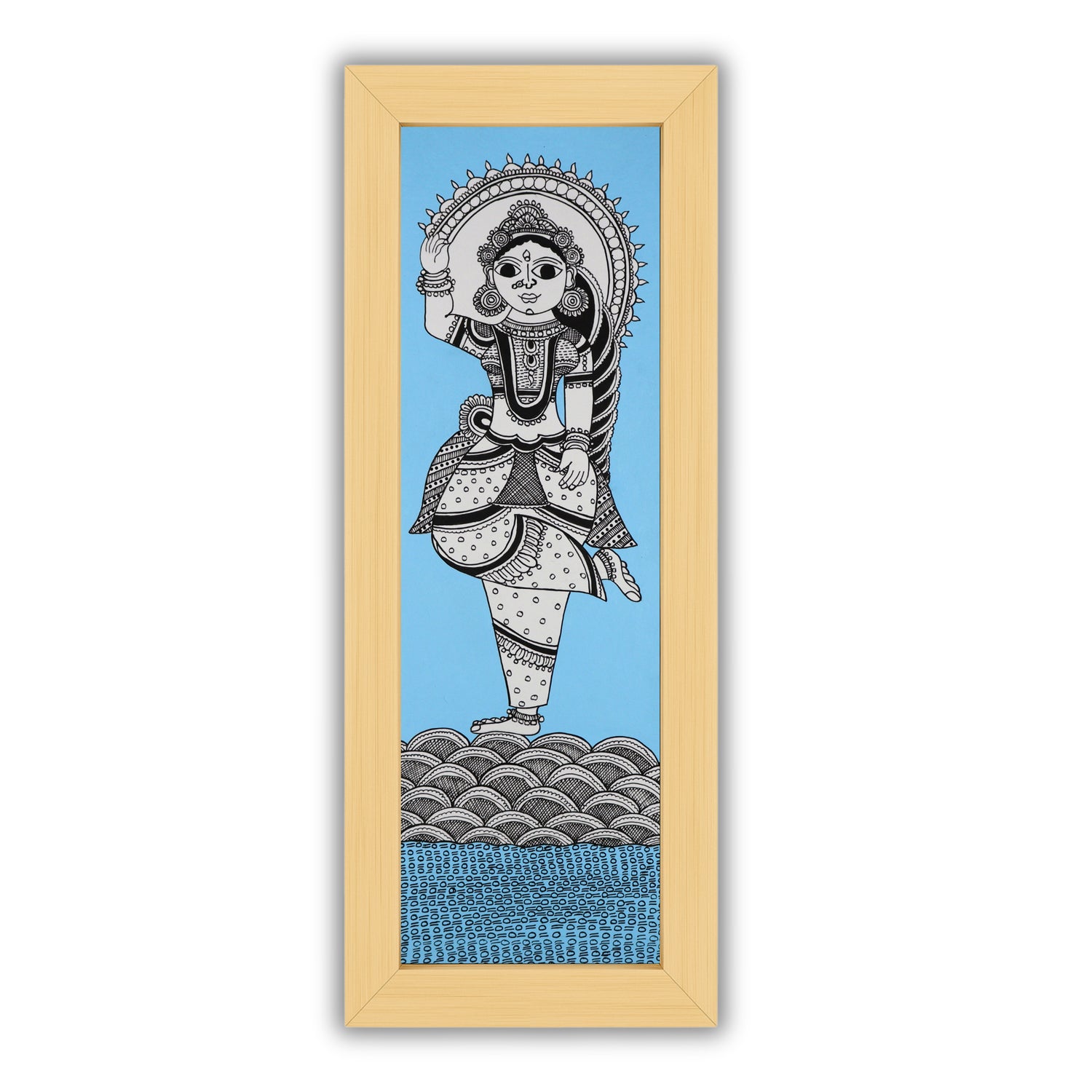 Framed artwork of a colorful radha-with handmade kalamkari painting 