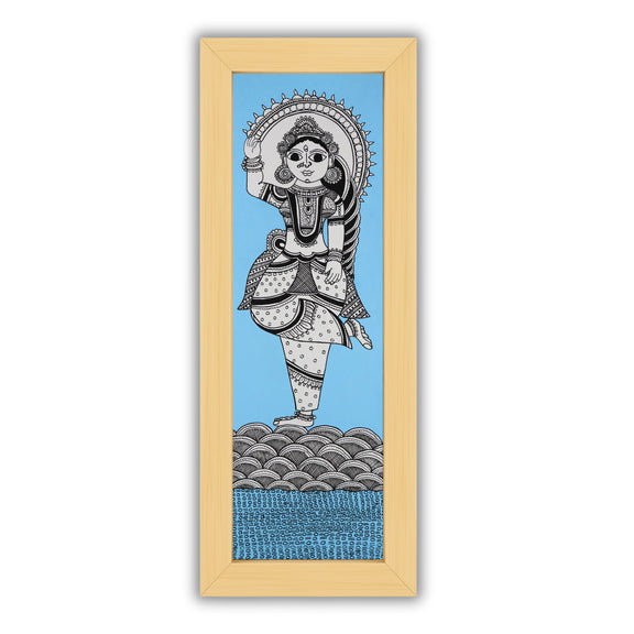 Framed artwork of a colorful radha-with handmade kalamkari painting 