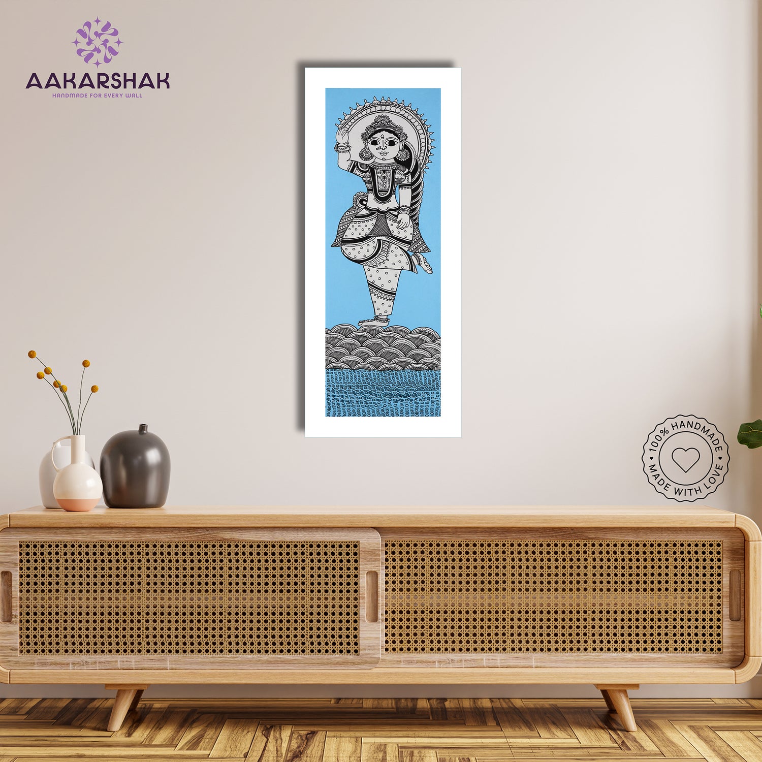 Framed artwork with radha design -handmade kalamkari painting for home decor