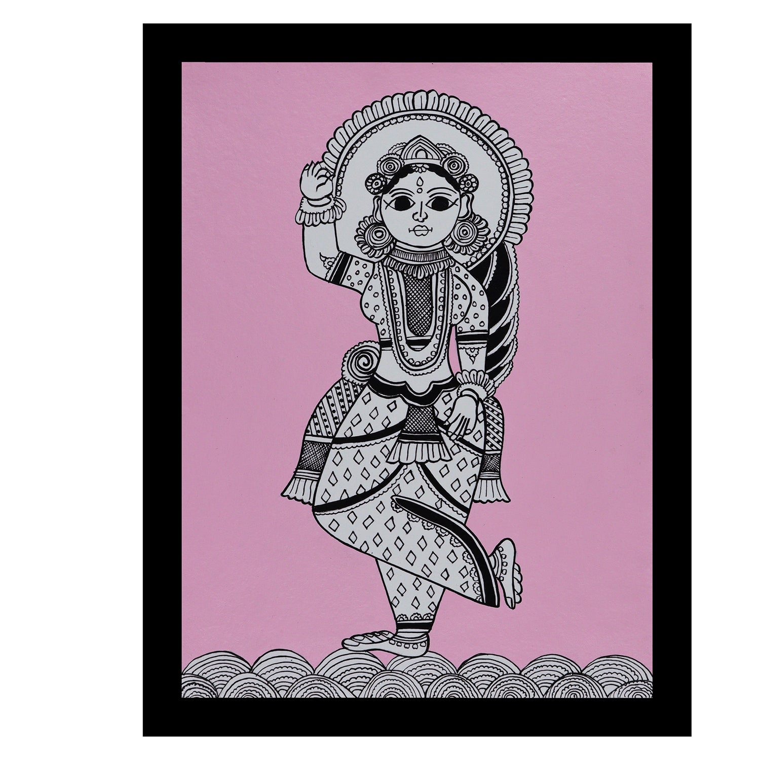 Framed artwork of a colorful radha-with handmade kalamkari painting