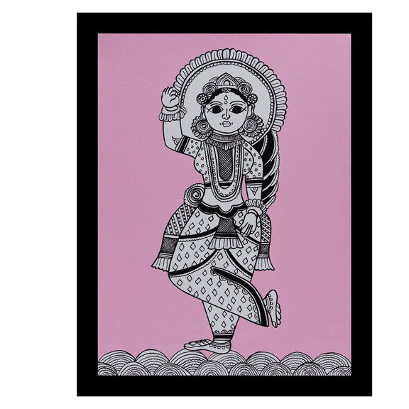 Framed artwork of a colorful radha-with handmade kalamkari painting