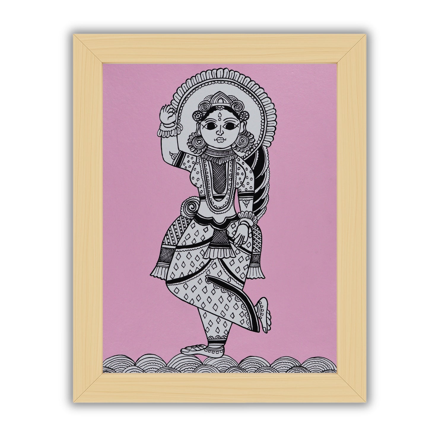 Framed artwork of a colorful radha-with handmade kalamkari painting