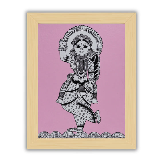 Framed artwork of a colorful radha-with handmade kalamkari painting