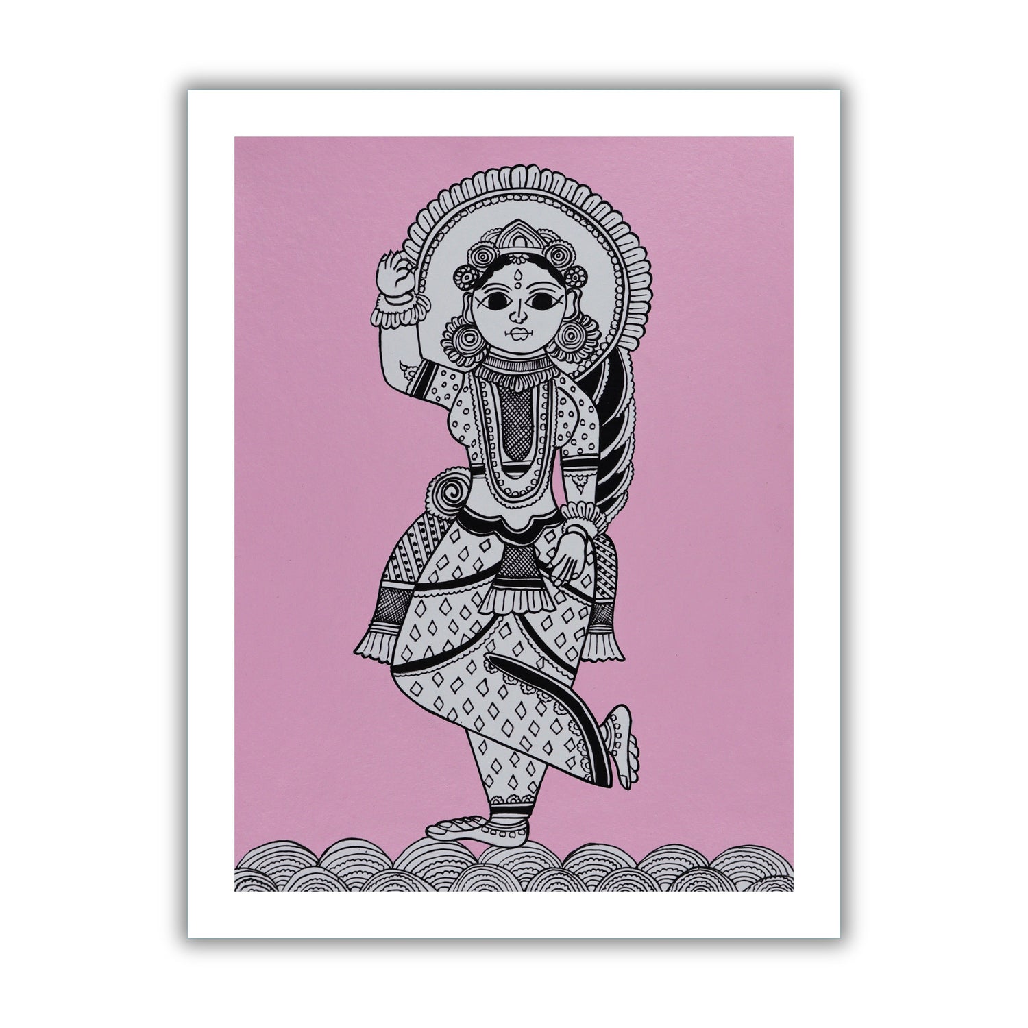 Framed artwork of a colorful radha-with handmade kalamkari painting