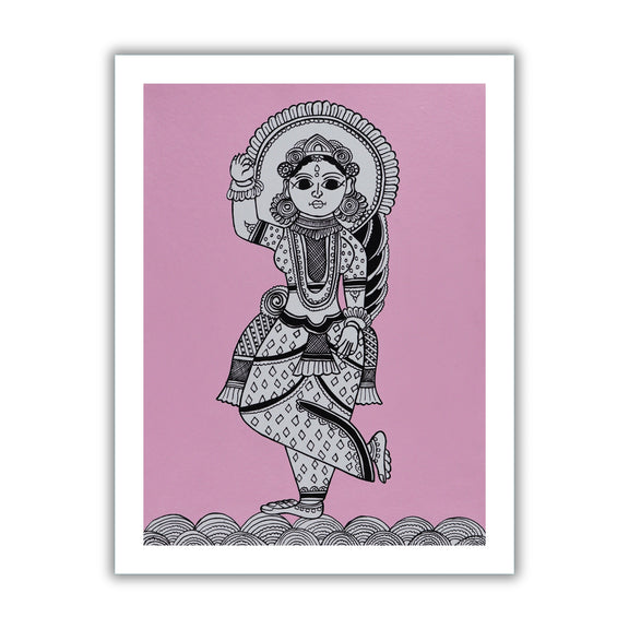 Framed artwork of a colorful radha-with handmade kalamkari painting