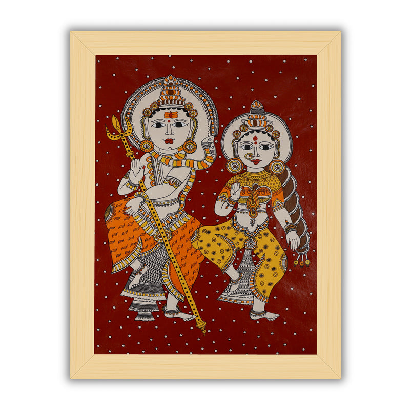 Handmade Kalamkari Shiv and Parvati Painting 17x24Inch Wall Art