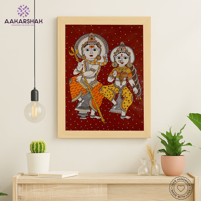 Handmade Kalamkari Shiv and Parvati Painting 17x24Inch Wall Art