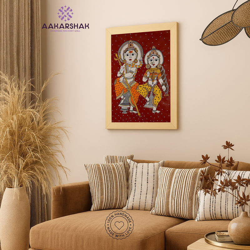 Handmade Kalamkari Shiv and Parvati Painting 17x24Inch Wall Art