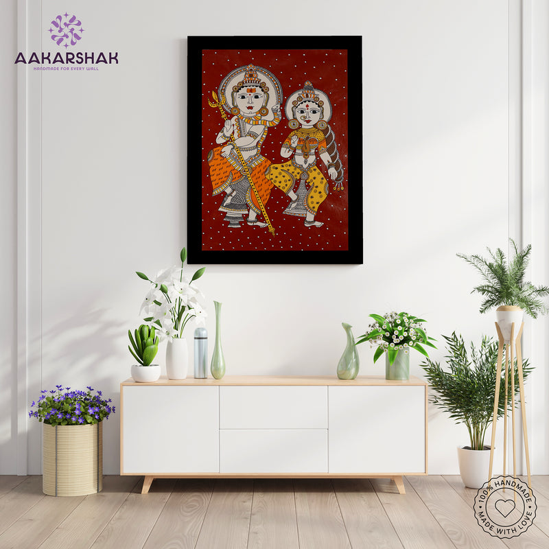 Handmade Kalamkari Shiv and Parvati Painting 17x24Inch Wall Art