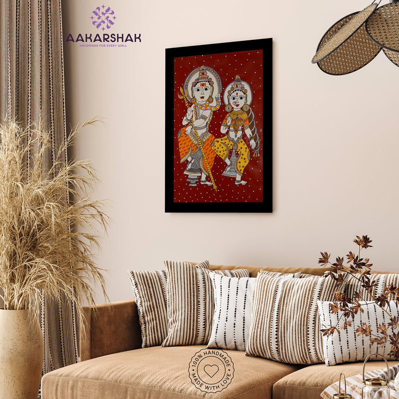Handmade Kalamkari Shiv and Parvati Painting 17x24Inch Wall Art