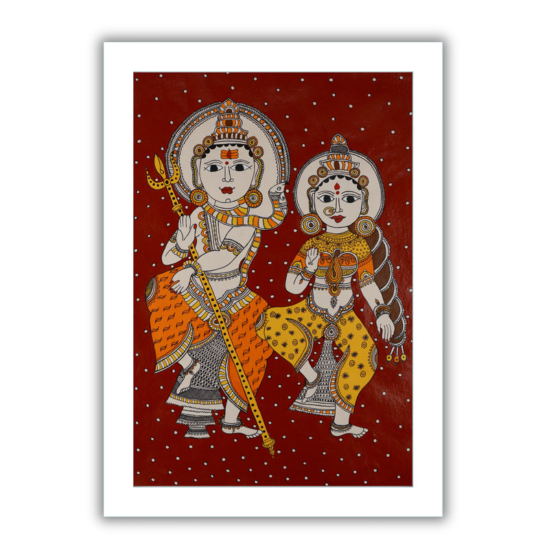 Handmade Kalamkari Shiv and Parvati Painting 17x24Inch Wall Art