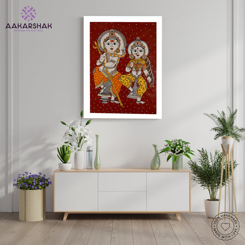 Handmade Kalamkari Shiv and Parvati Painting 17x24Inch Wall Art