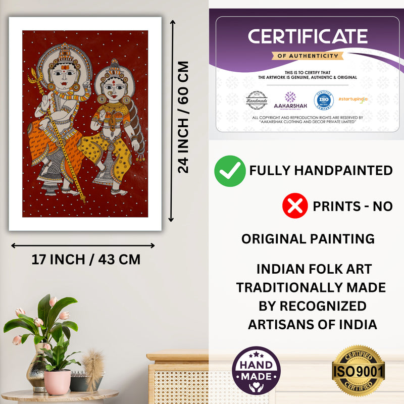 Handmade Kalamkari Shiv and Parvati Painting 17x24Inch Wall Art