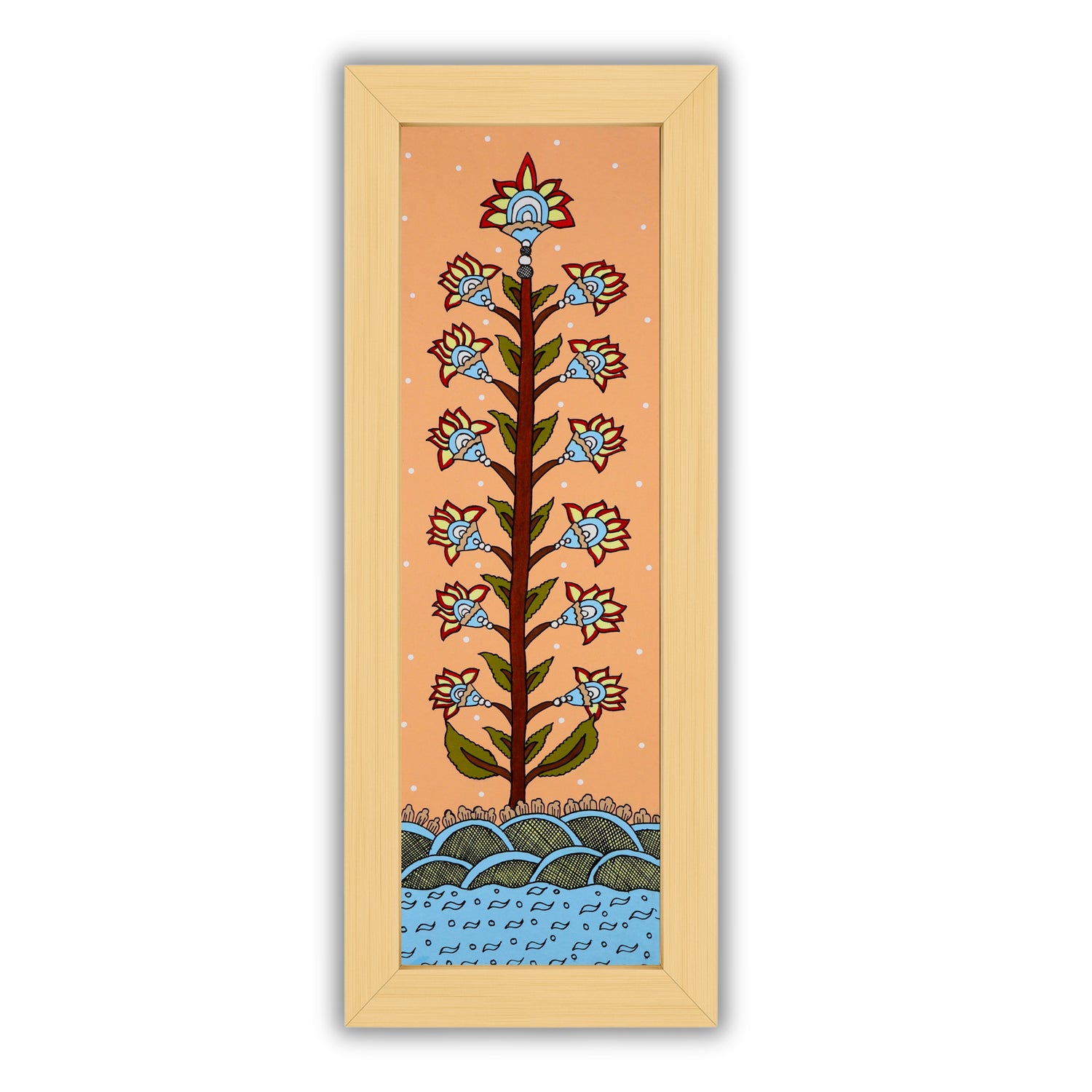 Framed artwork of a colorful tree of life-with handmade kalamkari painting 