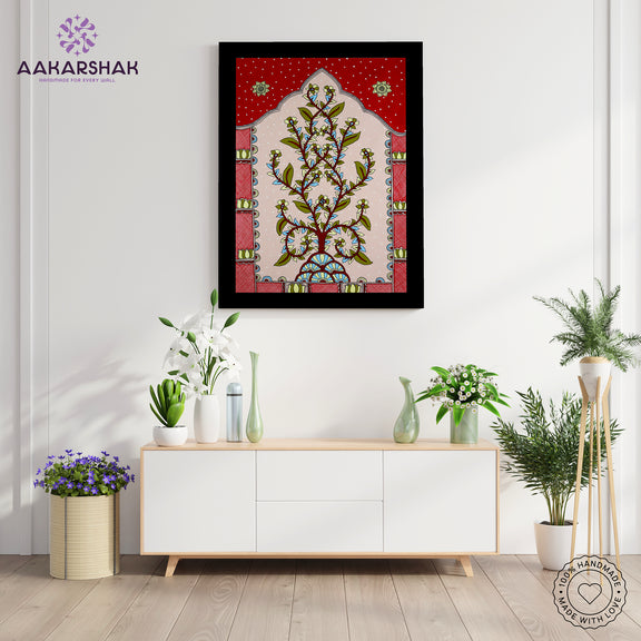 Framed artwork with tree of life  design -handmade kalamkari painting for home decor
