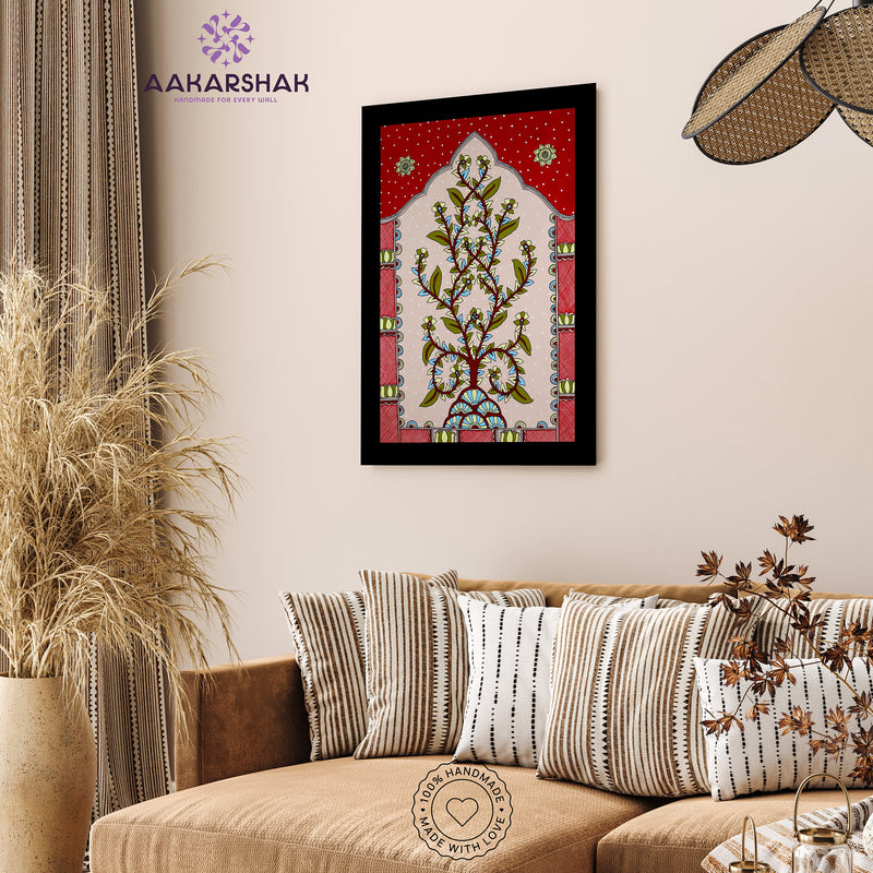 vibrant handmade tree of life painting-depicting indian folk traditions