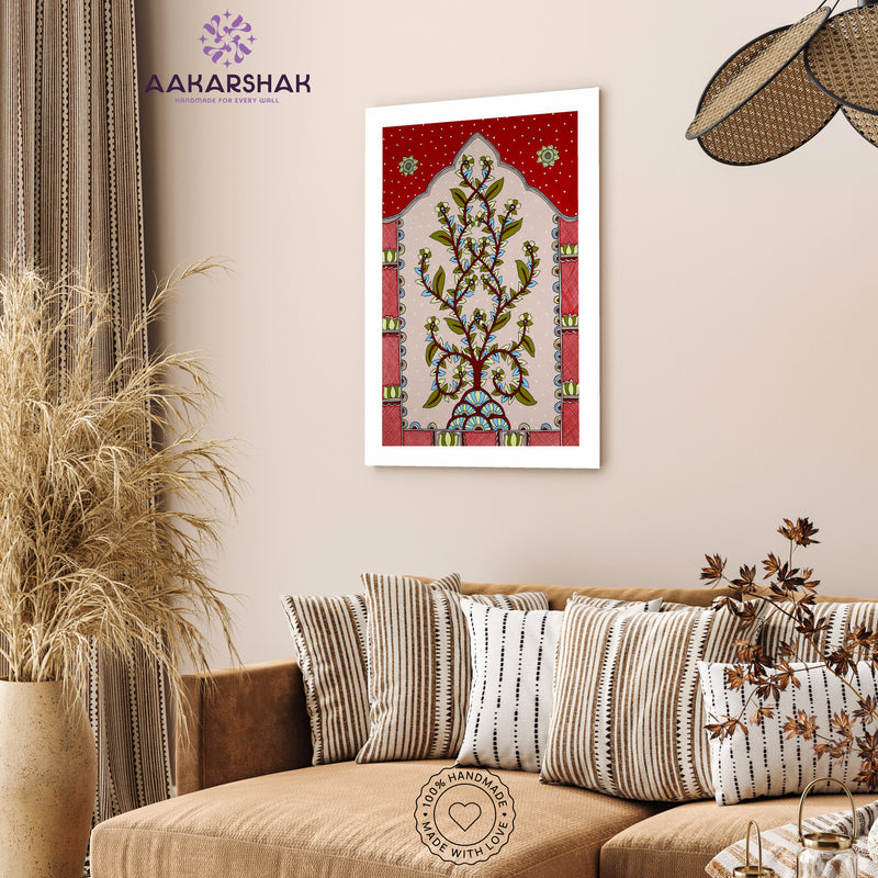 vibrant handmade tree of life painting-depicting indian folk traditions