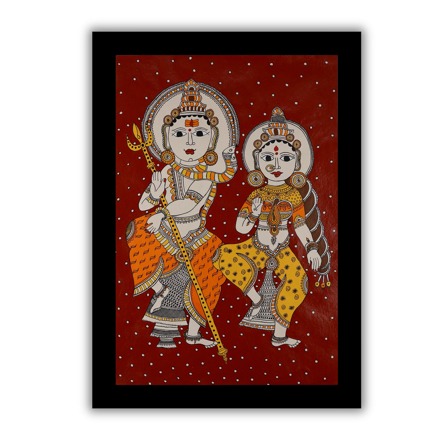 Handmade Kalamkari Shiv and Parvati Painting 17x24Inch Wall Art