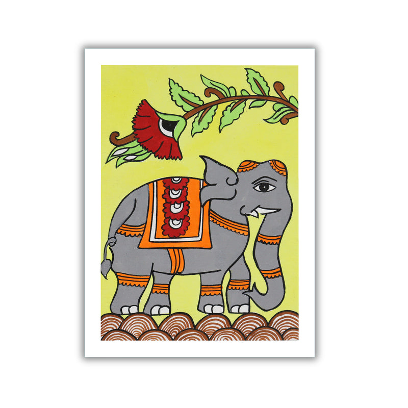 Handmade Kalamkari Elephant Painting – Framed 6x8 Inch Wall Art