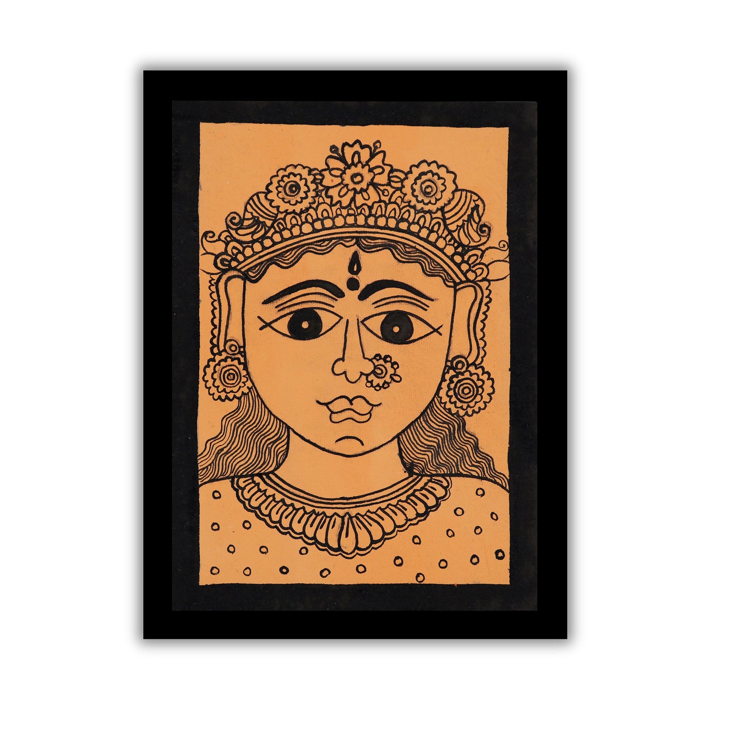 Handmade Kalamkari Durga Painting – Framed 6x8 Inch Wall Art