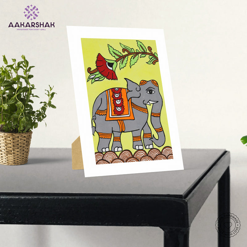 Handmade Kalamkari Elephant Painting – Framed 6x8 Inch Wall Art