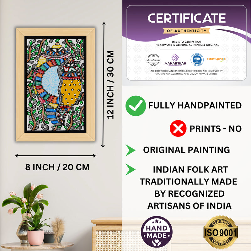 Handmade Madhubani Shankh Painting 8x12 Inch Framed Indian Wall Decor