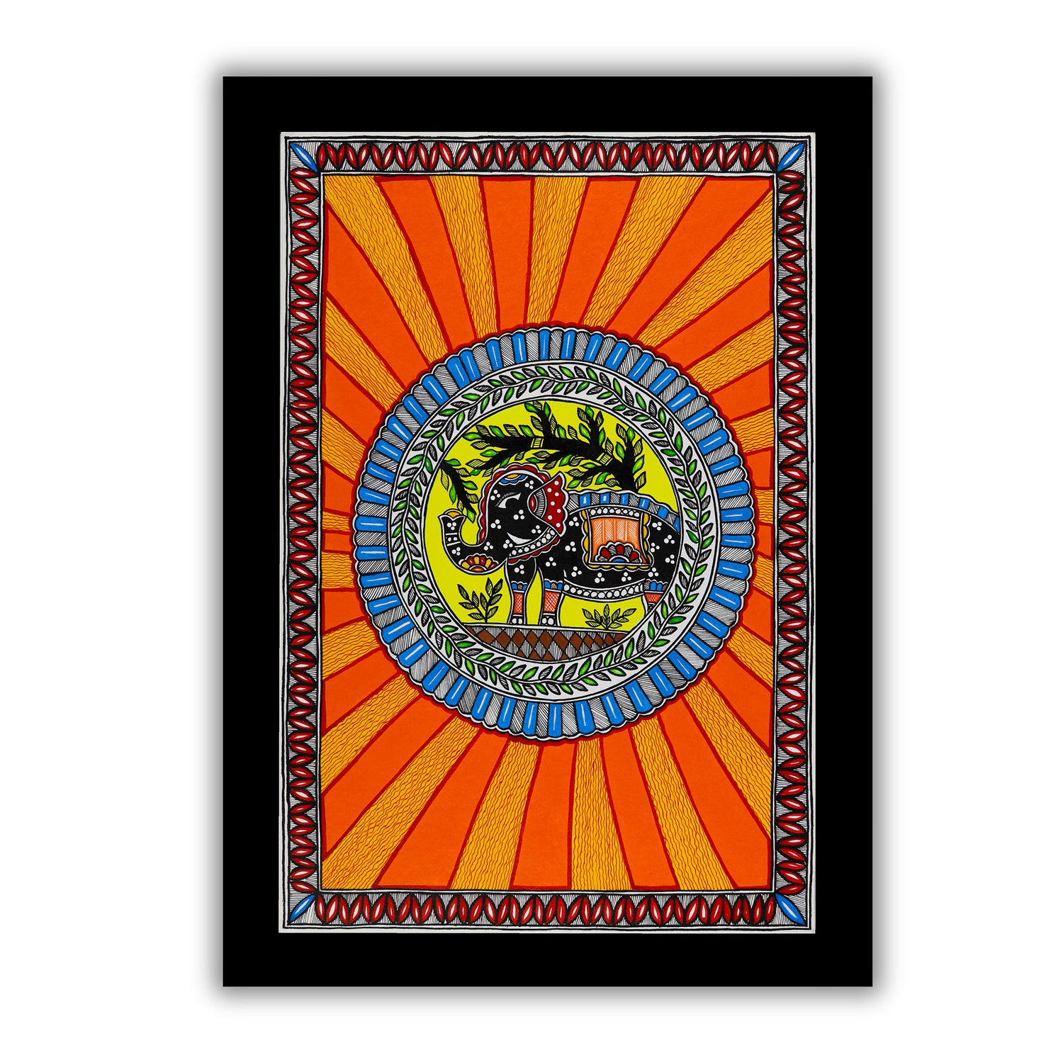 Handmade Elephant Madhubani Painting Wall Decor 17x24