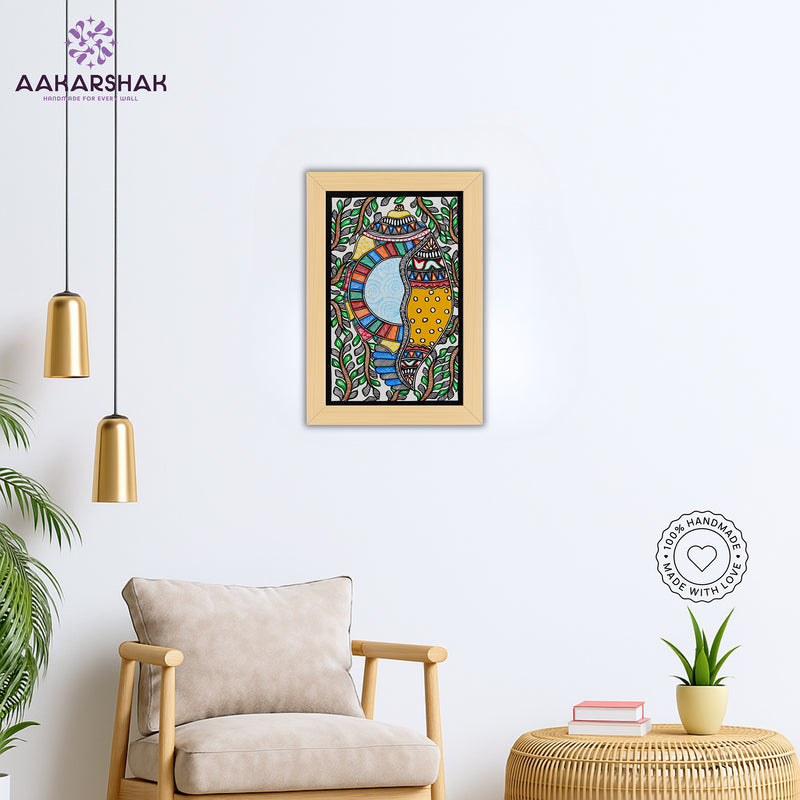 Handmade Madhubani Shankh Painting 8x12 Inch Framed Indian Wall Decor