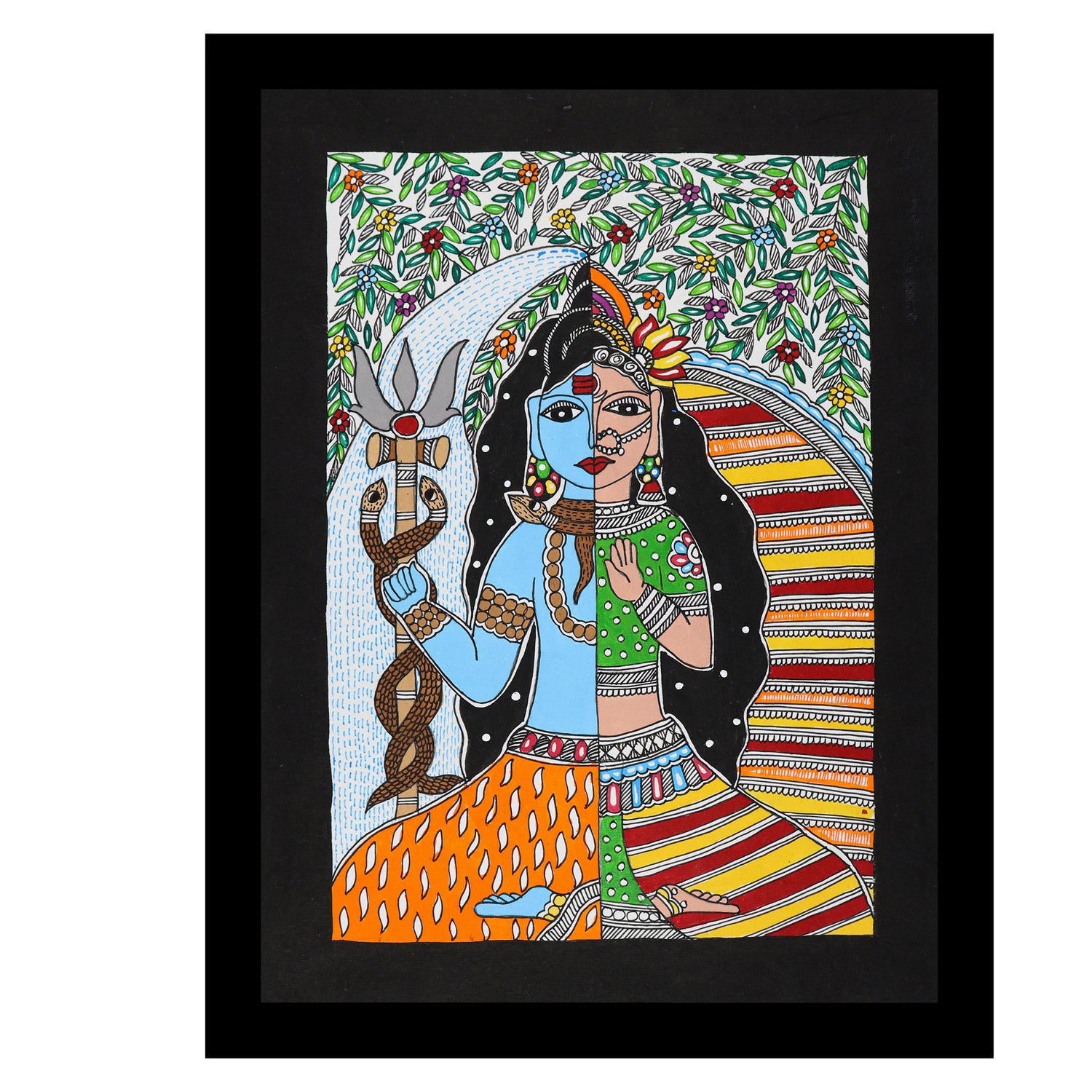 Handmade Madhubani Painting Ardhanarishvara 12x16 Inch Wall Decor