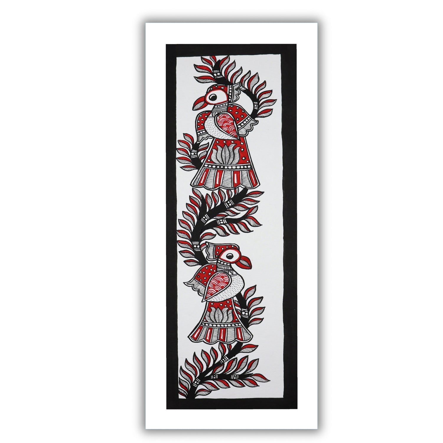 Framed artwork of a colorful peacock-with handmade madhubani painting 