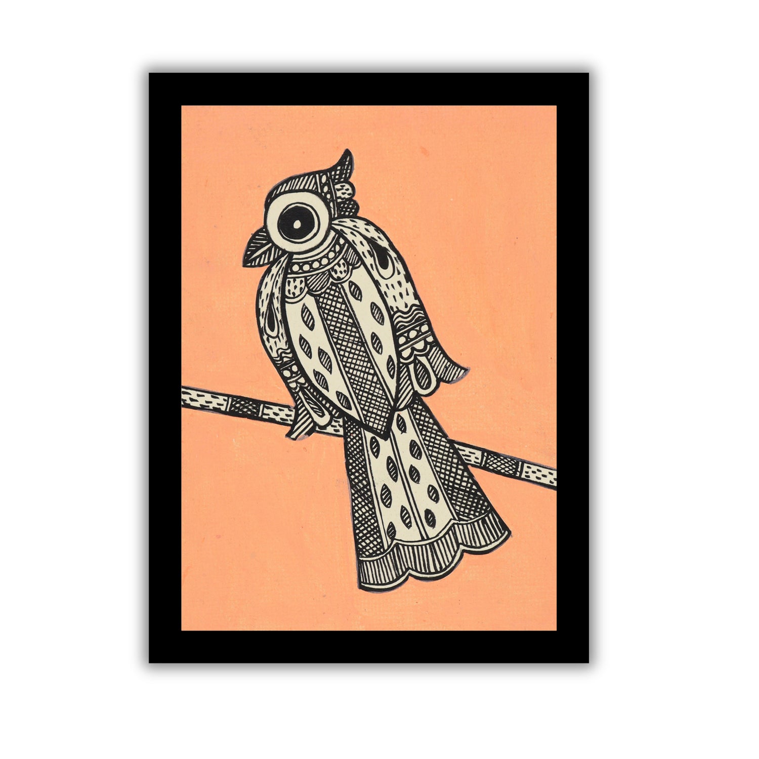 Handmade Madhubani Peacock Painting 6x8 Inch Framed Indian Wall Decor