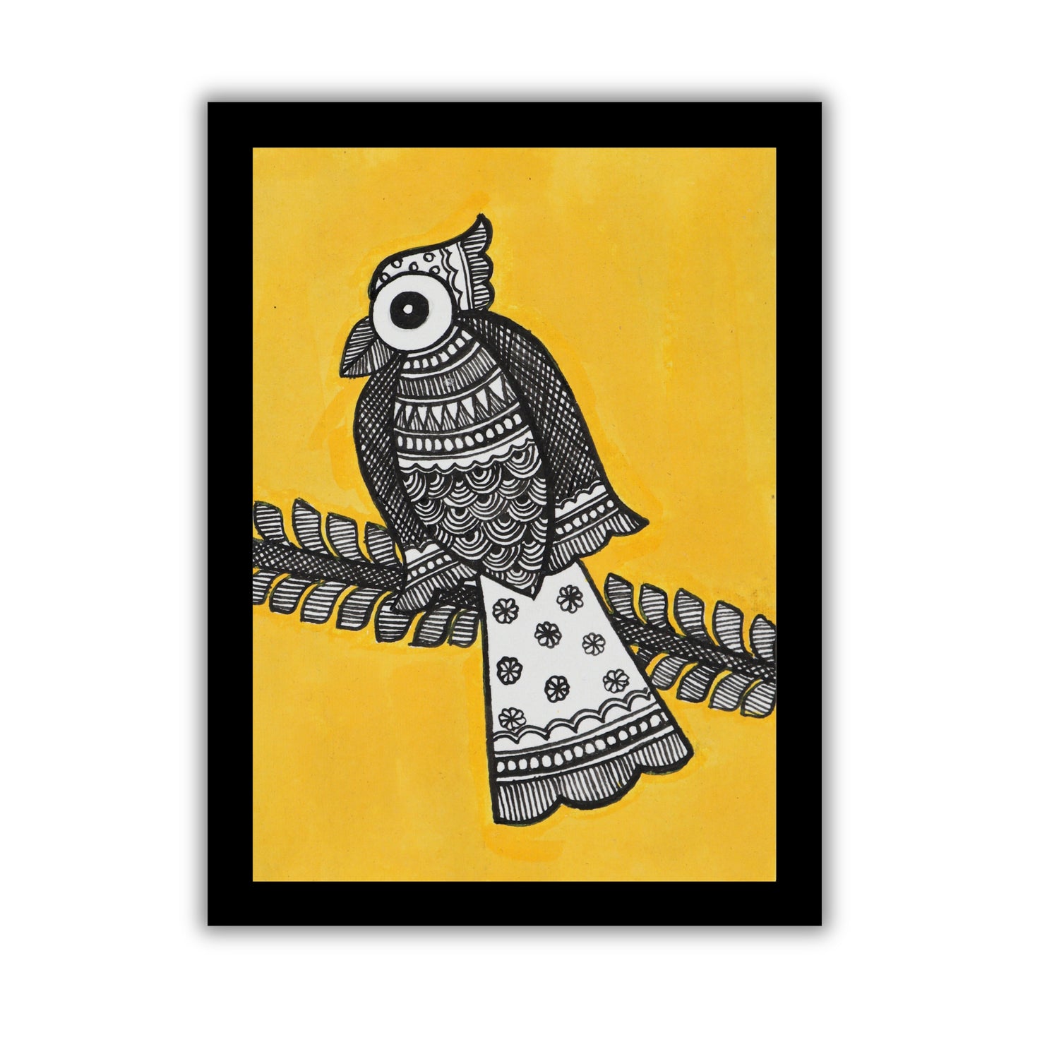 Handmade Madhubani Peacock Painting 6x8 Inch Framed Indian Wall Decor