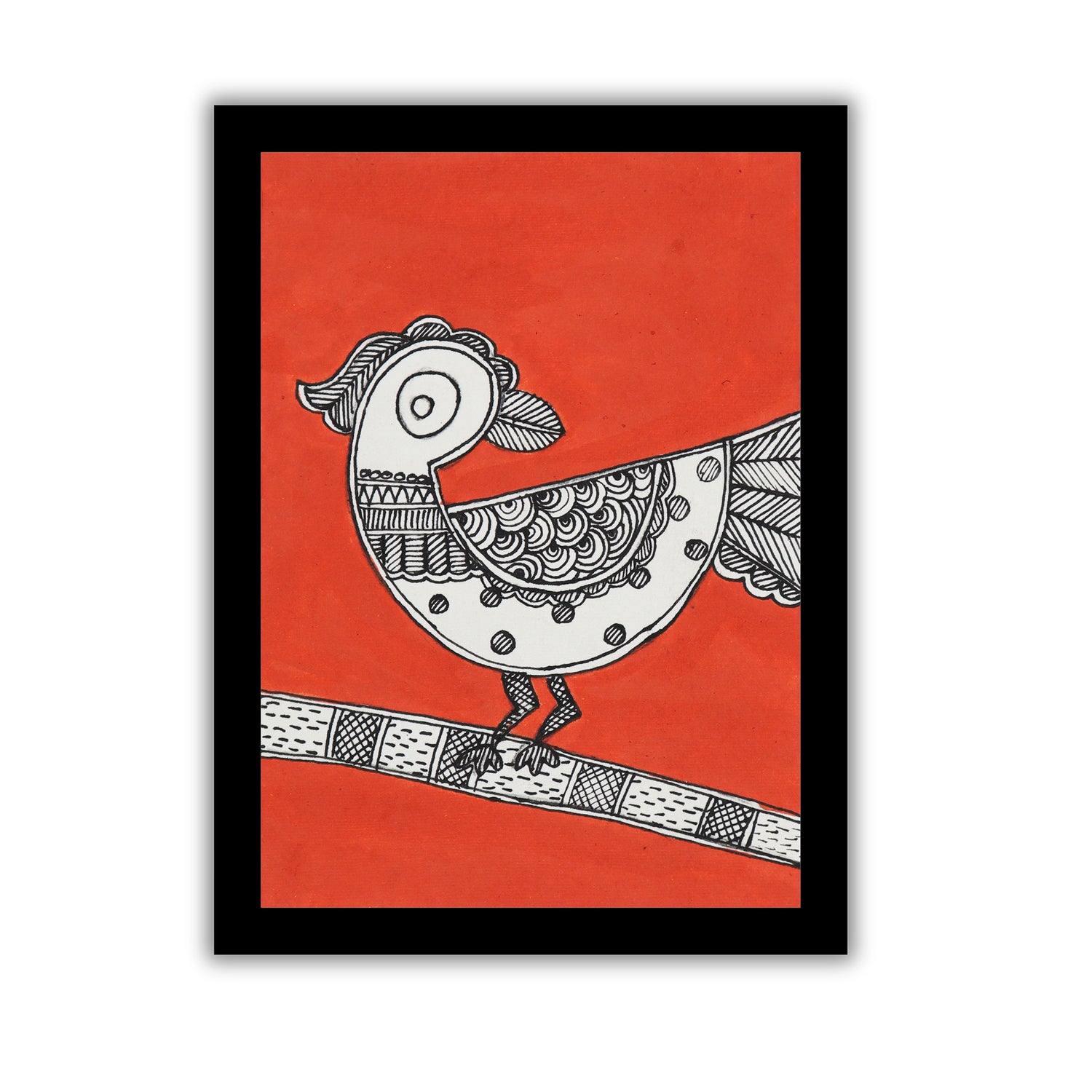 Handmade Madhubani Peacock Painting 6x8 Inch Framed Indian Wall Decor