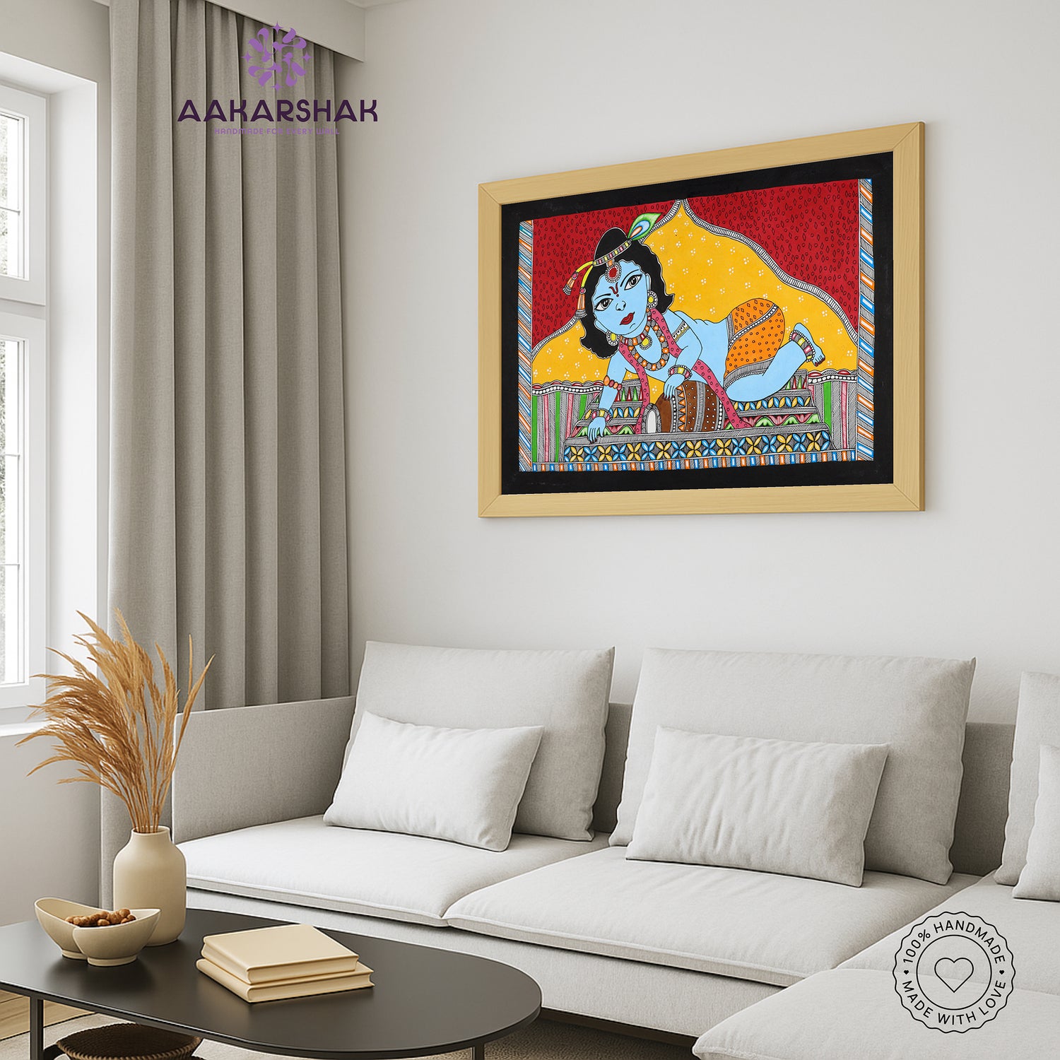 vibrant handmade baal krishna painting-depicting indian folk traditions