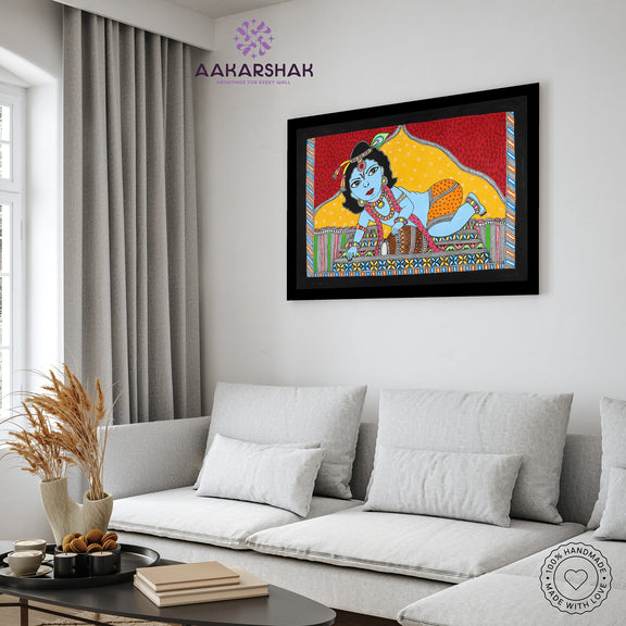 vibrant handmade baal krishna painting-depicting indian folk traditions