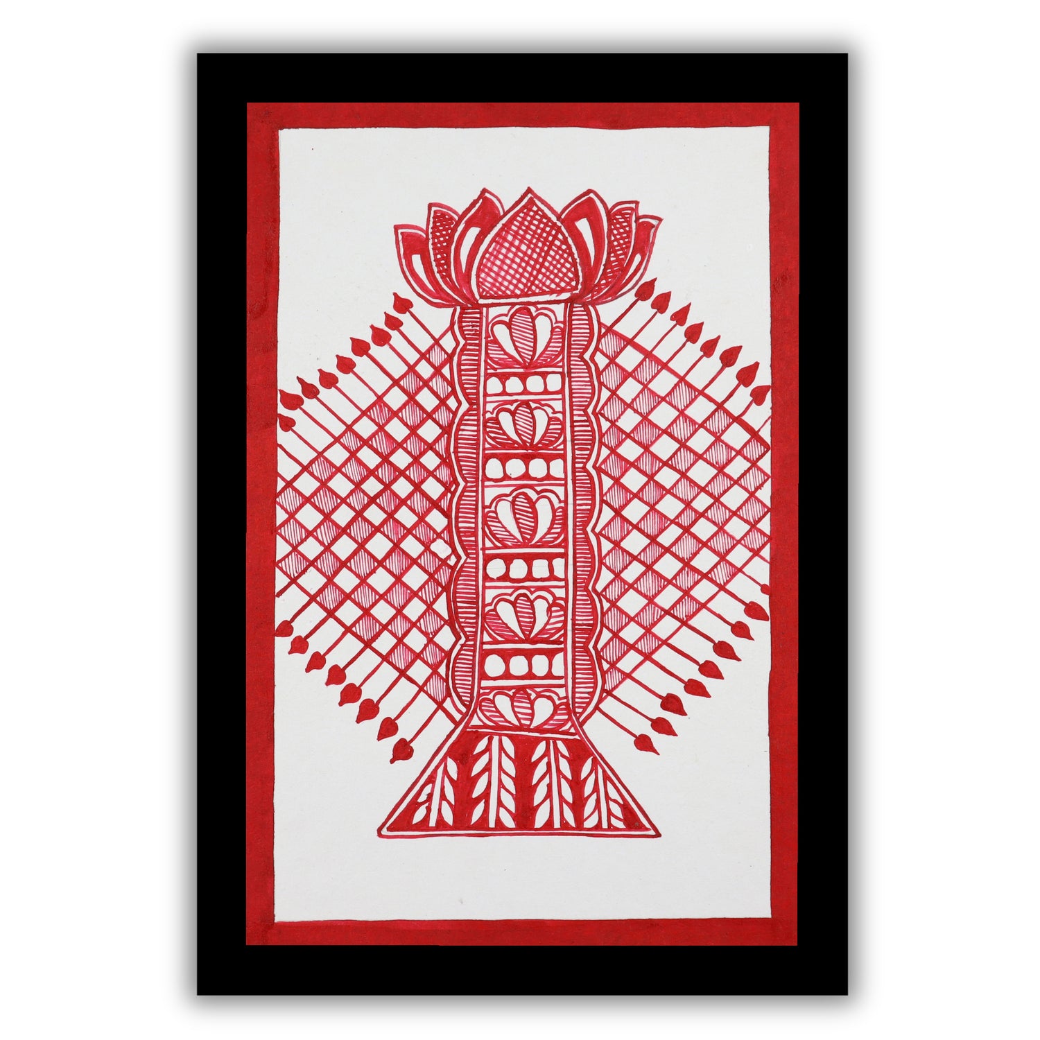 handmade madhubani painting painting bamboo-in vibrant traditional folk art style
