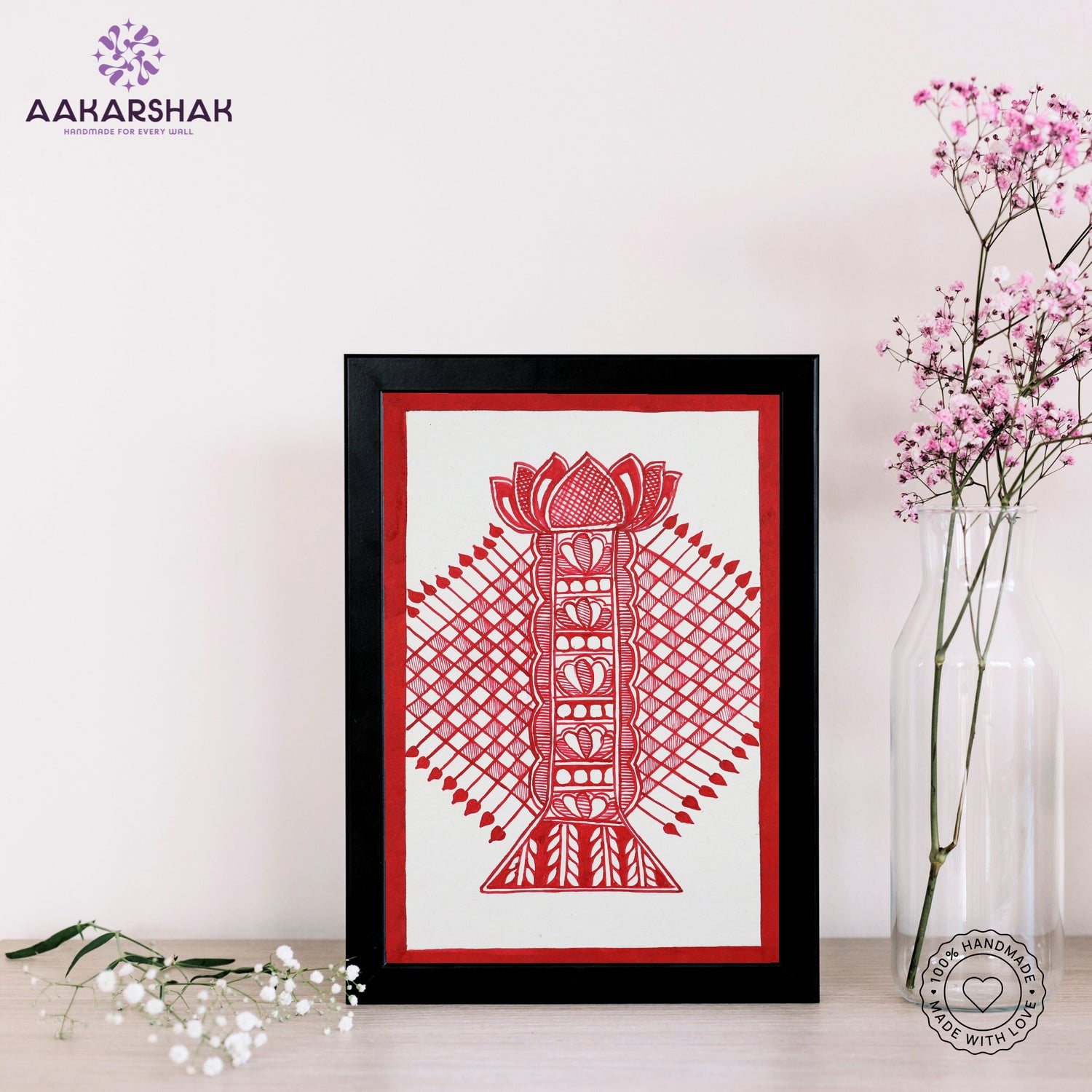 handmade madhubani painting bamboo painting-with tabletop stand for home decor
