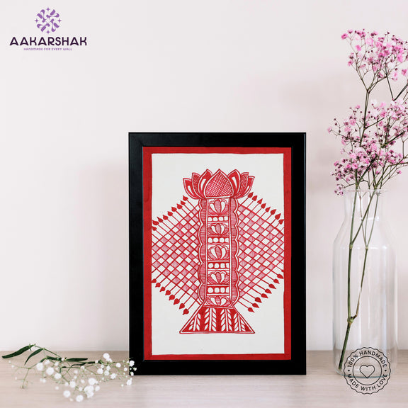 handmade madhubani painting bamboo painting-with tabletop stand for home decor
