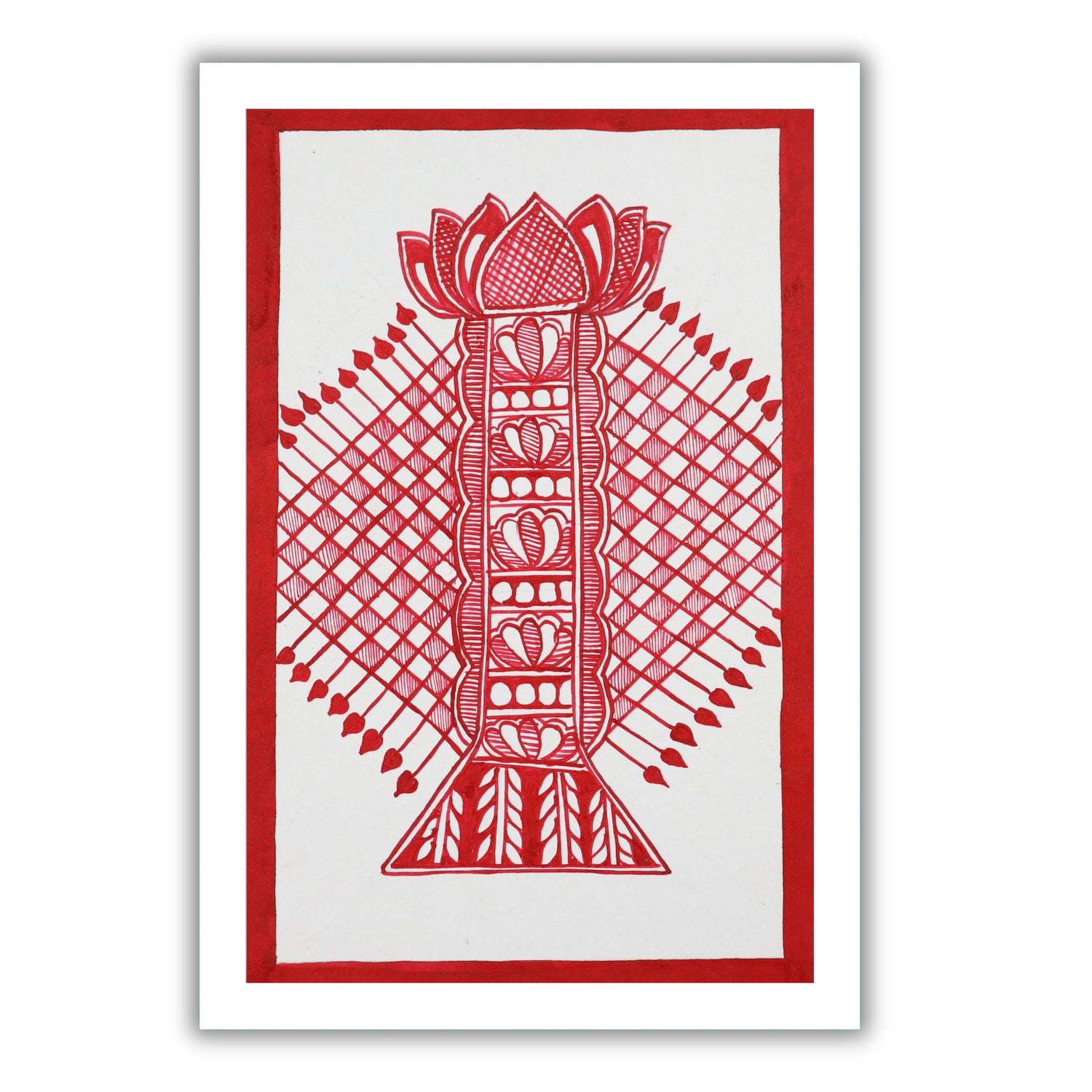 handmade madhubani painting painting bamboo-in vibrant traditional folk art style