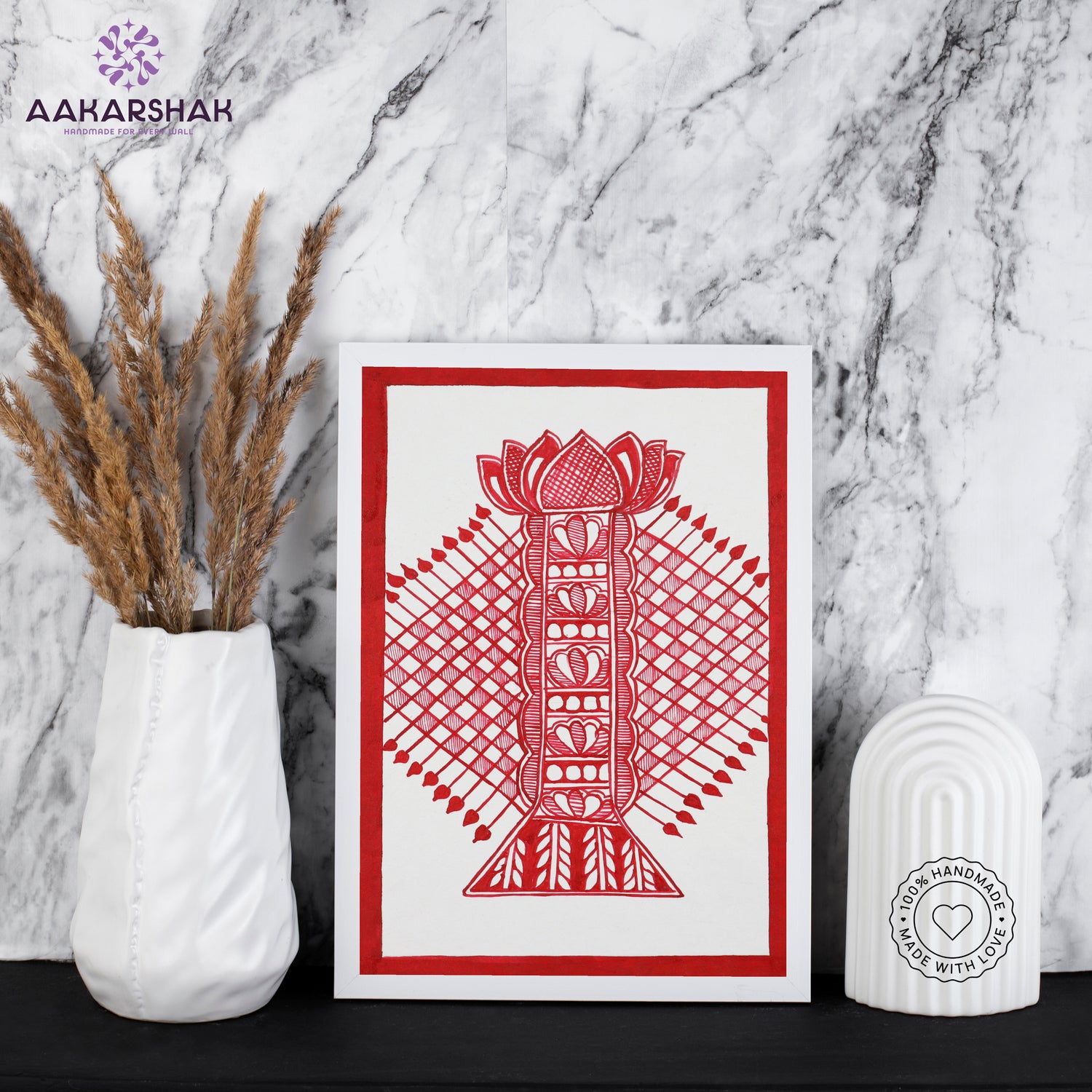 handmade madhubani painting bamboo painting-with tabletop stand for home decor
