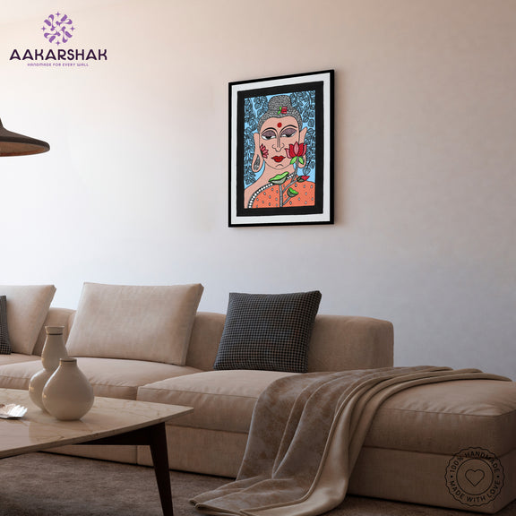 vibrant handmade buddha painting-depicting indian folk traditions