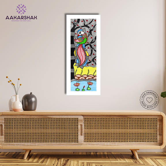 Framed artwork with peacock design -handmade madhubani painting for home decor