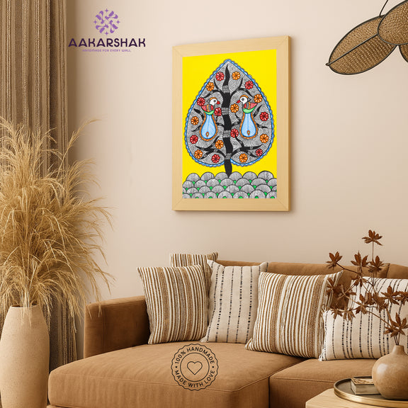 vibrant handmade dancing peacock painting-depicting indian folk traditions