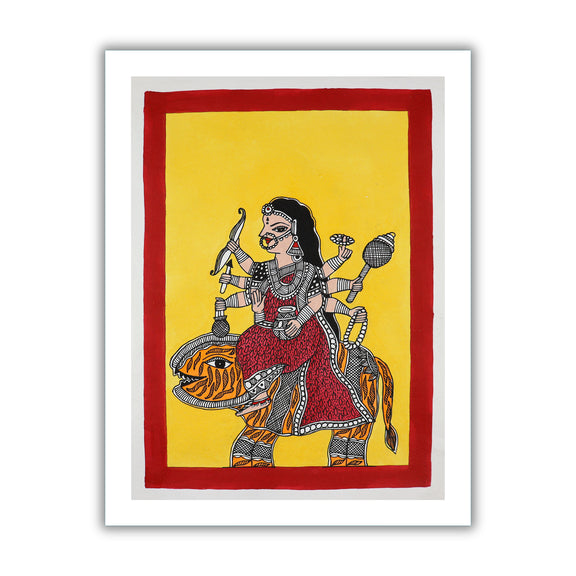 Framed artwork of a colorful druga -with handmade madhubani painting 