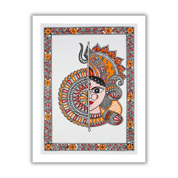Framed artwork of a colorful druga -with handmade madhubani painting 