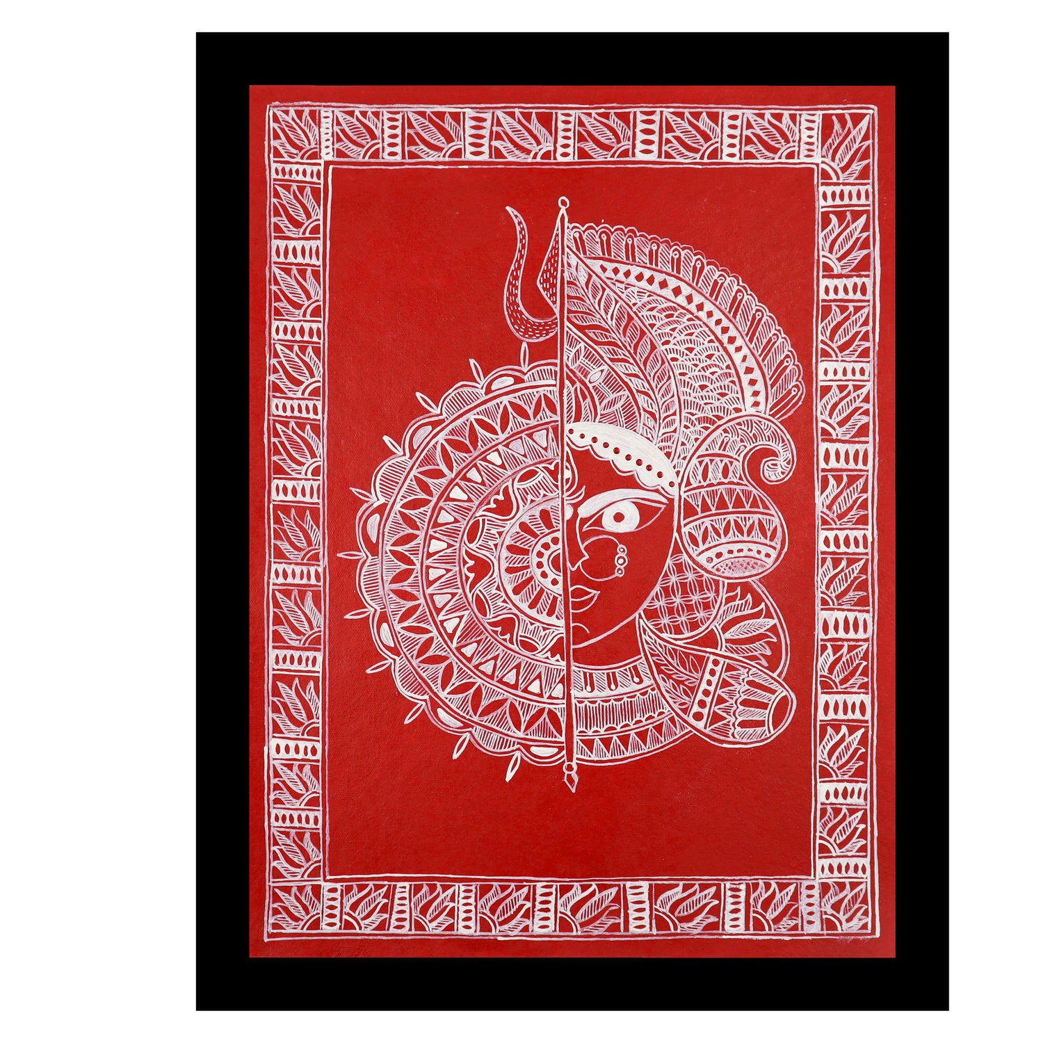 Framed artwork of a colorful druga -with handmade madhubani painting 