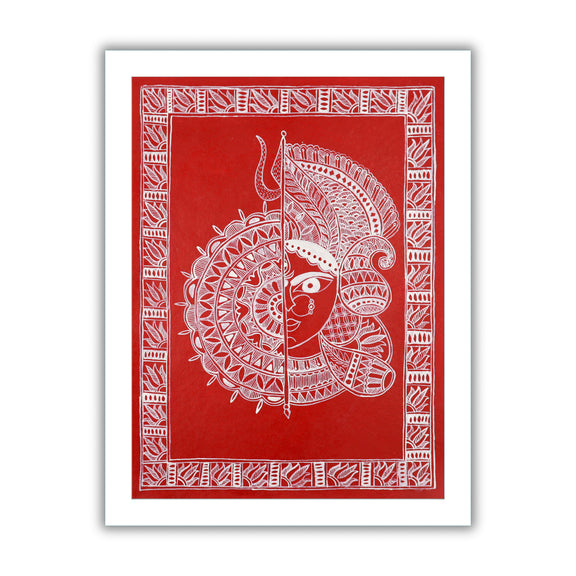 Framed artwork of a colorful druga -with handmade madhubani painting 