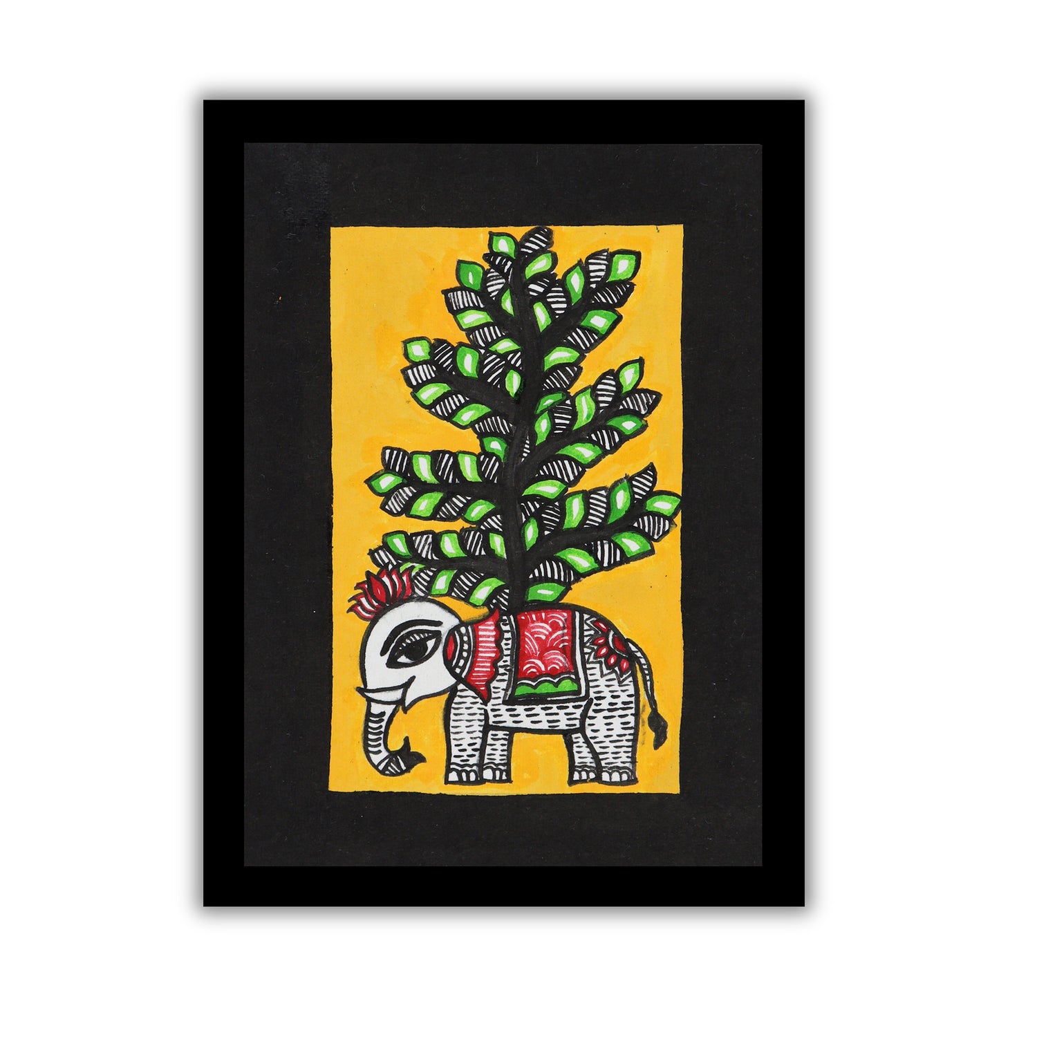 handmade madhubani painting elephant-in vibrant traditional folk art style
