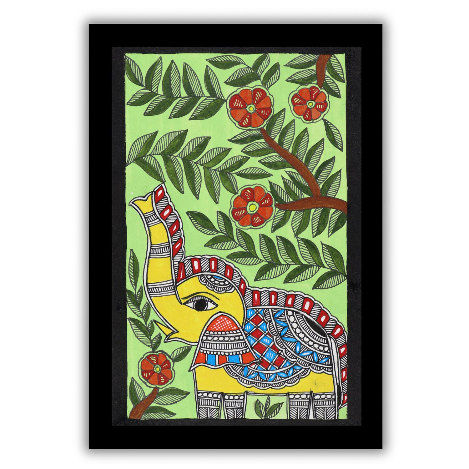 handmade madhubani painting painting elephant-in vibrant traditional folk art style
