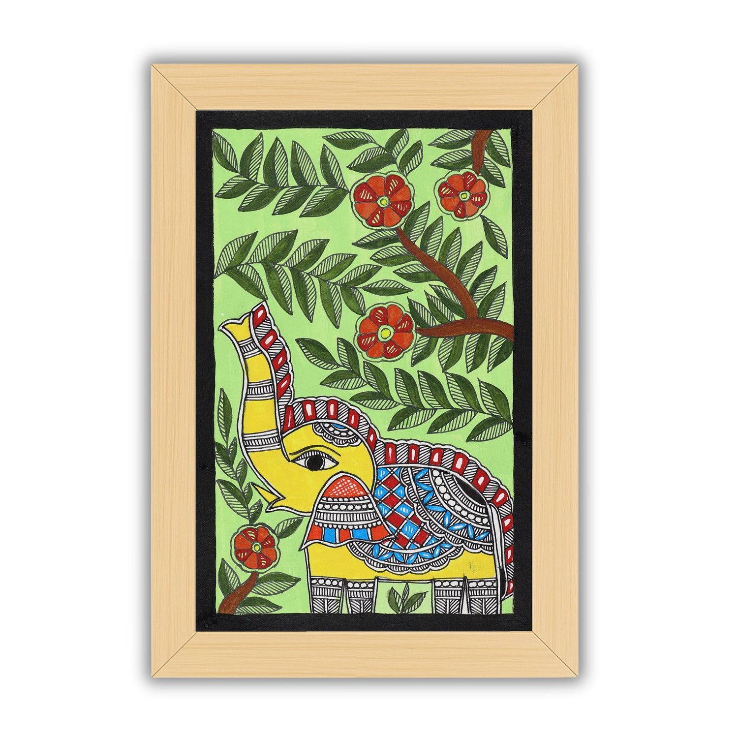 handmade madhubani painting painting elephant-in vibrant traditional folk art style
